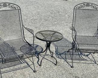 Wrought Iron Sidetable And Two Chairs 