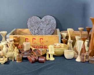 Wooden Pieces , Wooden Candlesticks ,And Nativity Scene