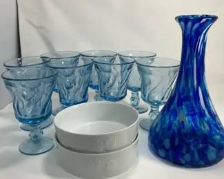 Drinking Glasses, Vase, Black Spal Portugal Dishes