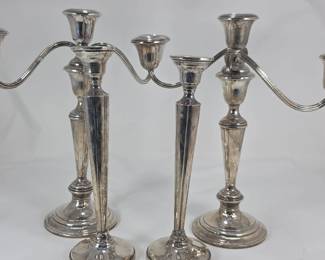 Two Weighted Gorham Sterling Silver Candlelabras  Two Weighted Candlesticks 
