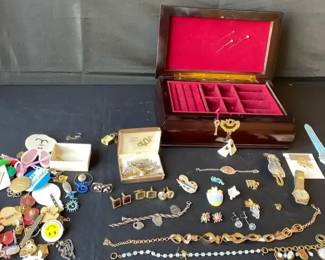 Jewelry Box With Key  Costume Jewelry And Miscellaneous Pins And Buttons  Sterling Medical Pendant