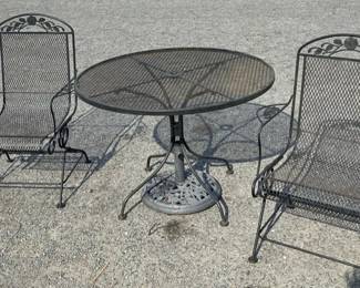 Outdoor Wrought Iron Patio Set  Table With Umbrella Stand  2 Chairs  