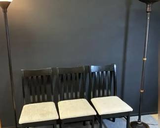 Set Of 3 Upholstered Chairs W  2 Metal Floor Lamps