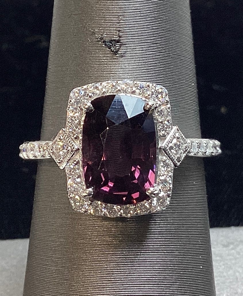PLATINUM SPINEL & DIAMOND RING, SIZE 7.25, G.I.A. CERTIFIED UNHEATED SPINEL, 2.74ct SPINEL, 0.46cts DIAMONDS, 5.3g TOTAL WEIGHT, AIGL APPRAISAL $12,752.00