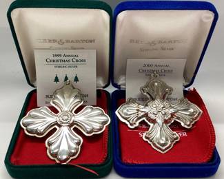 2) REED AND BARTON STERLING CHRISTMAS CROSSES Ltd. Edition Sterling Silver 1999, 2000. Total weight 37.39 grams