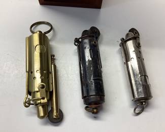 3 TRENCH LIGHTERS Brass trench has original box