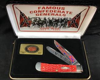 CASE XX FAMOUS CONFEDERATE GENERALS RED BONE TRAPPER KNIFE IN THE BOX