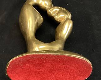 VTG. ABSTRACT MODERN BRASS MOTHER & CHILD SCULPTURE, 6in H