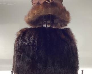 VTG. MINK FUR HAT AND MINK HAND MUFF Amrose of New York brown mink hat and vintage brown mink fur hand muff that doubles as a handbag