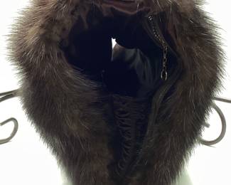 VTG. MINK FUR HAT AND MINK HAND MUFF Amrose of New York brown mink hat and vintage brown mink fur hand muff that doubles as a handbag
