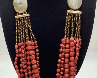 MOROCCAN BEAD CORAL ACCENT NECKLACE