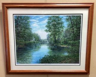 NC ARTIST TIM BRUCE GHOST SERIES SIGNED #81/750 GATHER AT THE RIVER FRAMED PRINT, BAPTISM AT HE RIVER SCENE