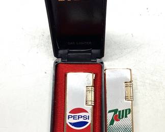 VTG LILLY PEPSI AND 7 UP COLLECTORS LIGHTERS ONE WITH ORIGINAL CASE