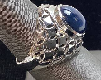 14KT WHITE GOLD STAR SAPPHIRE RING, SIZE 6.5, 6.33ct SAPPHIRE, GAL APPRAISAL $4,025.00