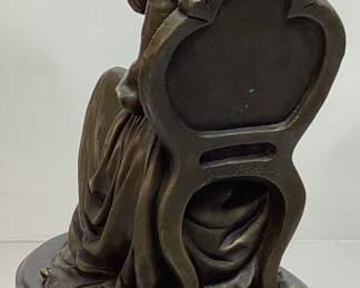SIGNED JEAN PATOUE ART NOUVEAU BRONZE MOTHER & CHILD SCULPTURE ON MARBLE BASE, 11in H