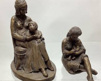 (2) BRONZE MOTHER & CHILD SCULPTURES, 1975 SILVANA DEMICHELIS, 1976 DOREEN KERN MOTHER READING TO CHILD