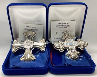 2) REED AND BARTON STERLING CHRISTMAS CROSSES Ltd. Edition Sterling Silver 2001, 2002. Total weight 33.82 grams