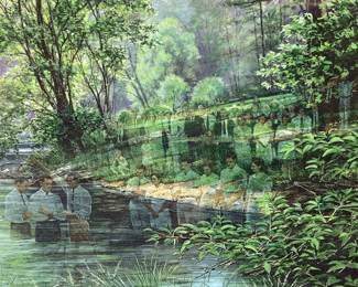 NC ARTIST TIM BRUCE GHOST SERIES SIGNED #81/750 GATHER AT THE RIVER FRAMED PRINT, BAPTISM AT HE RIVER SCENE
