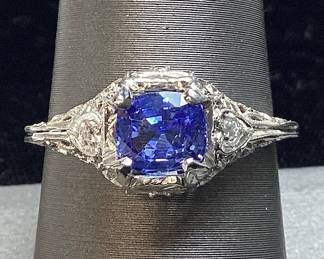 18KT WHITE GOLD SAPPHIRE & DIAMOND RING, SIZE 8.75, 1.14ct SAPPHIRE, 0.06cts DIAMONDS, 3.1g TOTAL WEIGHT, AIGL APPRAISAL $5,606.00