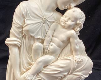 SIGNED A. GIANNELLI CREAM RESIN MOTHER & CHILD WALL HANGING, MADE IN ITALY, 10in H