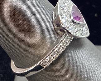 PLATINUM SAPPHIRE & DIAMOND RING, SIZE 7.25, G.I.A. CERTIFIED RARE UNHEATED KASHMIR SAPPHIRE, 0.77ct SAPPHIRE, 0.65cts DIAMONDS, 5.7g TOTAL WEIGHT, AIGL APPRAISAL $12,400.00