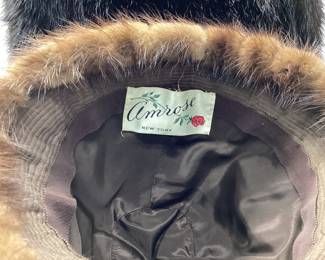 VTG. MINK FUR HAT AND MINK HAND MUFF Amrose of New York brown mink hat and vintage brown mink fur hand muff that doubles as a handbag