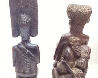(2) HAND CARVED AFRICAN WOOD MOTHER & CHILD SCULPTURES, 18in H