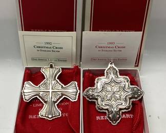 2) REED AND BARTON STERLING CHRISTMAS CROSSES Ltd. Edition Sterling Silver 1992, 1993. Total weight 29.83