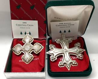 2) REED AND BARTON STERLING CHRISTMAS CROSSES Ltd. Edition Sterling Silver 1995, 1998. Total weight 32.62 grams