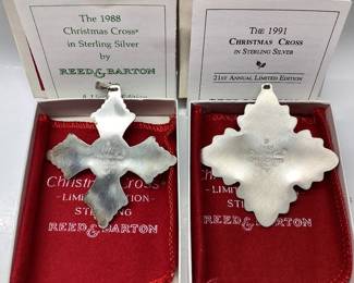 2) REED AND BARTON STERLING CHRISTMAS CROSSES Ltd. Edition Sterling Silver Christmas Crosses. 1988, 1991. Total weight. 23.53 grams