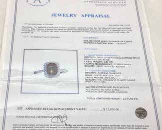 18KT WHITE GOLD SAPPHIRE & DIAMOND RING, SIZE 6.75 1.8ct SAPPHIRE, 0.34cts DIAMONDS, 3g TOTAL WEIGHT, IAS APPRAISAL $12,850.00