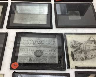 ANTIQUE REVOLUTIONARY WAR ERA LANTERN GLASS SLIDE PLATES, 1777 LETTER SIGNED BY JOHN NIXON & JOHN WHARTON, VARIOUS LETTERS DATED 1778 & 1779, ELEAZER OSWALD PORTRAIT, FORT GEORGE POWDER HORN, THE DEPLORABLE STATE OF AMERICA OR SC-H GOVERNMENT BRITISH CARTOON, AMERGIO VESPUCCI EXPLORER WITH EASTMAN LANTERN SLIDE PLATES BOX & SEEDâ€™S DRY PLATES BOX