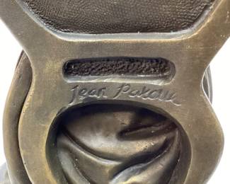 SIGNED JEAN PATOUE ART NOUVEAU BRONZE MOTHER & CHILD SCULPTURE ON MARBLE BASE, 11in H