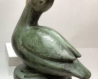  SIGNED P.H. PREENING MANDARIN DUCK SOAPSTONE SCULPTURE, 7.5in H
