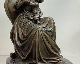 SIGNED JEAN PATOUE ART NOUVEAU BRONZE MOTHER & CHILD SCULPTURE ON MARBLE BASE, 11in H