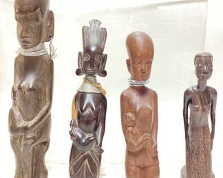 (4) VTG. HAND CARVED AFRICAN WOOD MOTHER & CHILD SCULPTURES