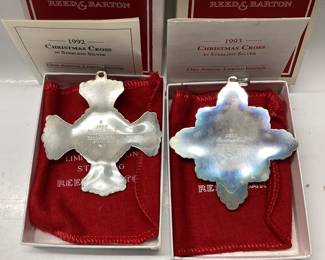 2) REED AND BARTON STERLING CHRISTMAS CROSSES Ltd. Edition Sterling Silver 1992, 1993. Total weight 29.83