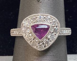 PLATINUM SAPPHIRE & DIAMOND RING, SIZE 7.25, G.I.A. CERTIFIED RARE UNHEATED KASHMIR SAPPHIRE, 0.77ct SAPPHIRE, 0.65cts DIAMONDS, 5.7g TOTAL WEIGHT, AIGL APPRAISAL $12,400.00