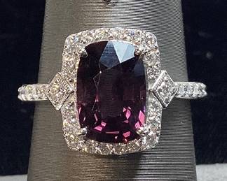 PLATINUM SPINEL & DIAMOND RING, SIZE 7.25, G.I.A. CERTIFIED UNHEATED SPINEL, 2.74ct SPINEL, 0.46cts DIAMONDS, 5.3g TOTAL WEIGHT, AIGL APPRAISAL $12,752.00