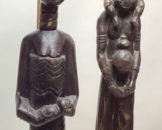 (2) HAND CARVED AFRICAN BAULE STYLE WOOD MOTHER & CHILD SCULPTURES, 18in H