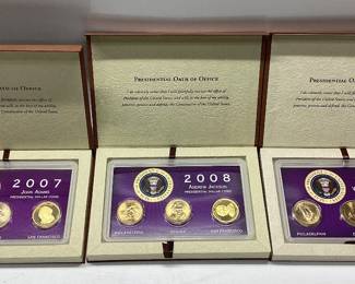 3 Presidential dollar sets 2007, 2008, 2009. 3 coin sets from all 3 mints. Adams, Jackson, Harrison