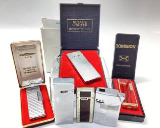6 VINTAGE BUTANE LIGHTERS SCRIPTO, DOMINION, MARXMAN, BENTLEY, HADSON