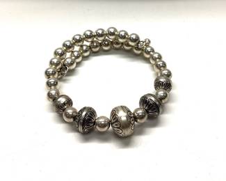  VTG. RELIOS CAROLYN POLLACK LIQUID STERLING SILVER NECKLACE FEATURING A TURQUOISE INLAY PENDENT AND STERLING SILVER DESERT PEARL COIL BRACELET