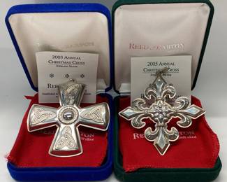 2) REED AND BARTON STERLING CHRISTMAS CROSSES Ltd. Edition Sterling Silver 2003, 2005. Total weight 32.75 grams