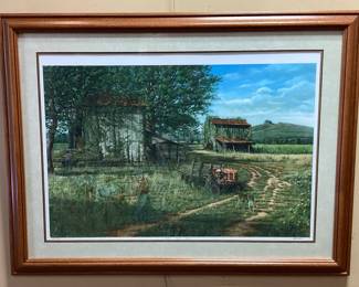 NC ARTIST TIM BRUCE GHOST SERIES SIGNED #136/950 GOING GOING GONE FRAMED PRINT SELLING AT THE FARM, PILOT MOUNTAIN BACKDROP