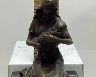 VTG. MILO (MIGUEL FERNANDO LOPEZ) BRONZE MOTHER & CHILD SCULPTURE , 4in