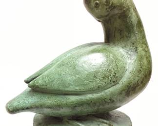  SIGNED P.H. PREENING MANDARIN DUCK SOAPSTONE SCULPTURE, 7.5in H