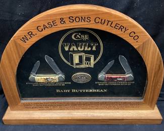 LIMITED EDITION W.R. CASE & SONS CUTLERY COLLECTORâ€™S CHOICE CASE XX VAULT SET, BURNT AMBER BONE & CRIMSON BONE BABY BUTTERBEAN KNIVES WITH COA