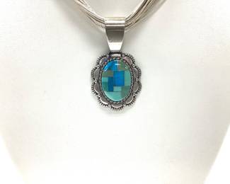  VTG. RELIOS CAROLYN POLLACK LIQUID STERLING SILVER NECKLACE FEATURING A TURQUOISE INLAY PENDENT AND STERLING SILVER DESERT PEARL COIL BRACELET