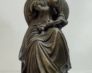 SIGNED JEAN PATOUE ART NOUVEAU BRONZE MOTHER & CHILD SCULPTURE ON MARBLE BASE, 11in H